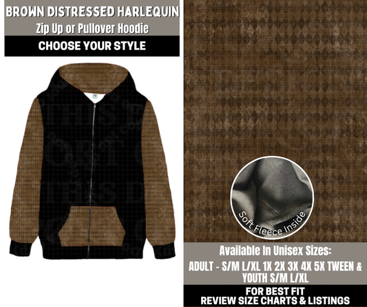 Preorder! Closes 12/1. ETA Feb. Brown Distressed Harlequin Zip-Up or Pullover Hoodie