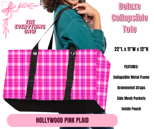 Preorder! Closes 11/27. ETA Feb. Hollywood Pink Plaid Collapsible Tote