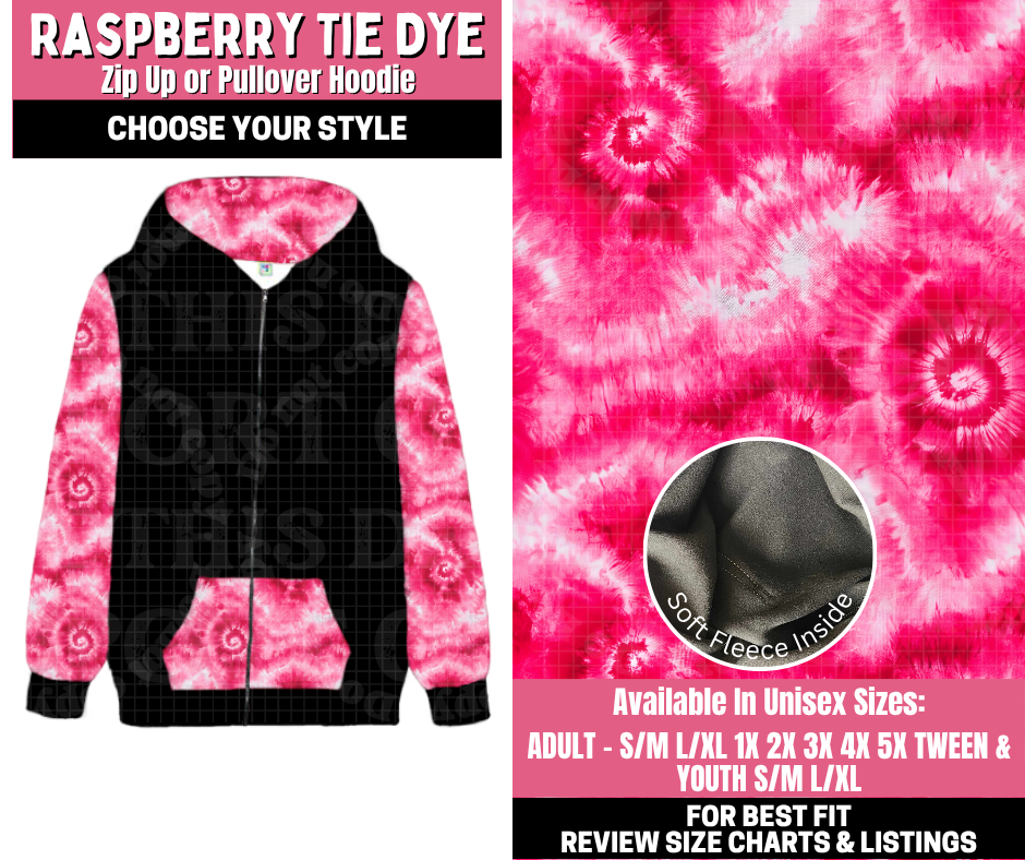 Preorder! Closes 11/19. ETA Jan. Raspberry Tie Dye Zip-Up or Pullover Hoodie