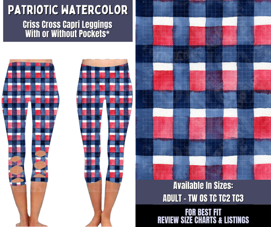 Preorder! Closes 4/1. ETA June. Patriotic Watercolor Criss Cross Capri w/ Pockets