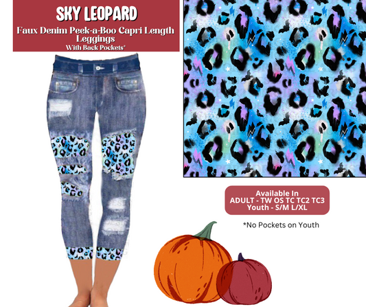 Preorder! Closes 6/30. ETA Sept. Sky Leopard Capri Faux Denim Peekaboo