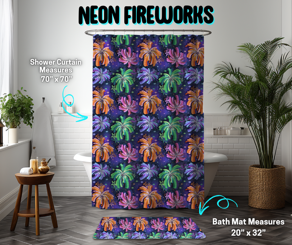 Preorder! Closes 3/26. ETA June. Neon Fireworks Custom Shower Curtain and/or Bath Mat
