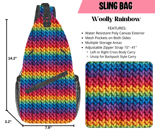 Preorder! Closes 9/17. ETA Dec. Woolly Rainbow Sling Bag