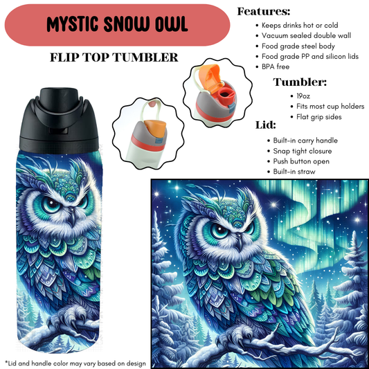 Preorder! Closes 9/18. ETA Dec. Mystic Snow Owl Cup Flip Top Tumbler