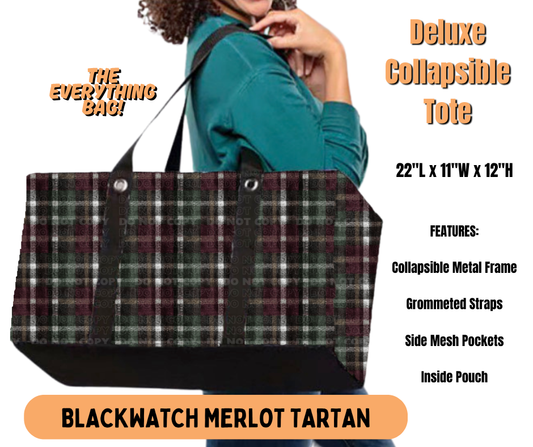 Preorder! Closes 7/2. ETA Oct. Blackwatch Merlot Tartan Collapsible Tote