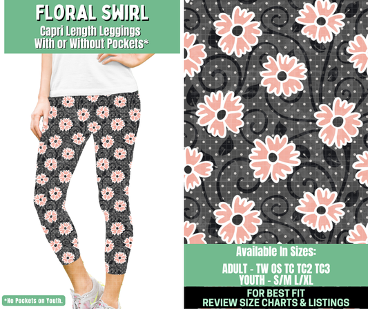 Preorder! Closes 1/7. ETA March. Floral Swirl Capri Length Leggings w/wo Pockets