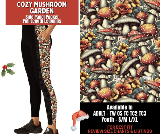 Preorder! Closes 9/24. ETA Dec. Cozy Mushroom Garden Side Panel Pocket Full Length Leggings