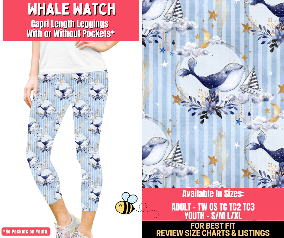 Preorder! Closes 1/28. ETA April. Whale Watch Capri Length Leggings w/wo Pockets