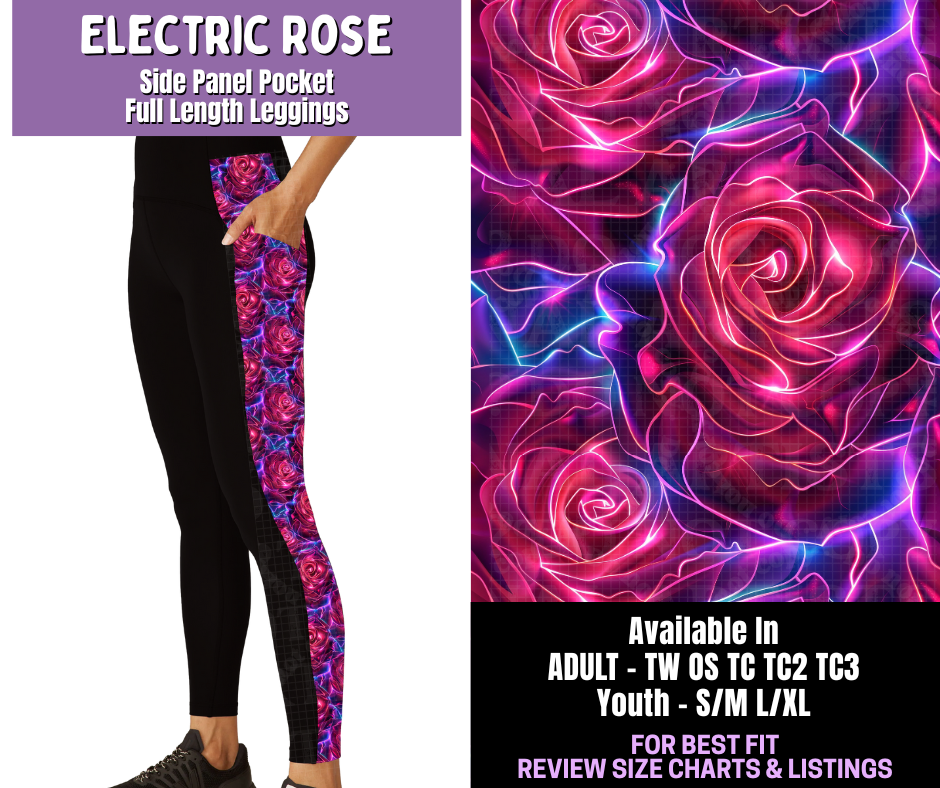 Preorder! Closes 12/18. ETA March. Electric Rose Side Panel Pocket Full Length Leggings