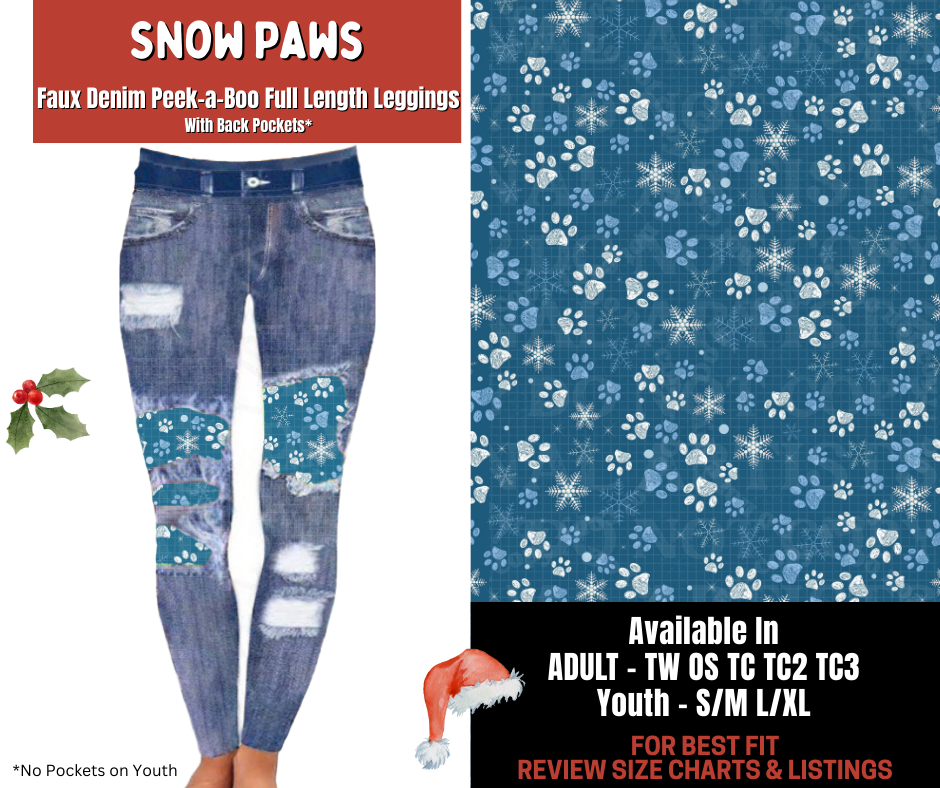 Preorder! Closes 9/24. ETA Dec. Snow Paws Full Length Faux Denim Peekaboo