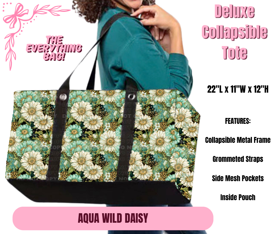 Preorder! Closes 11/27. ETA Feb. Aqua Wild Daisy Collapsible Tote