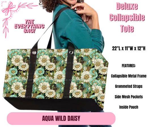 Preorder! Closes 11/27. ETA Feb. Aqua Wild Daisy Collapsible Tote