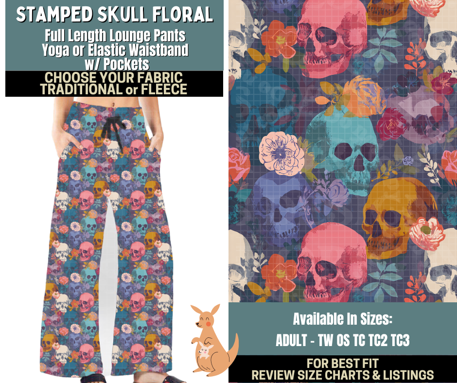 Preorder! Closes 10/2. ETA Dec. Stamped Skull Floral Lounge Pants Choose Fleece or Traditional