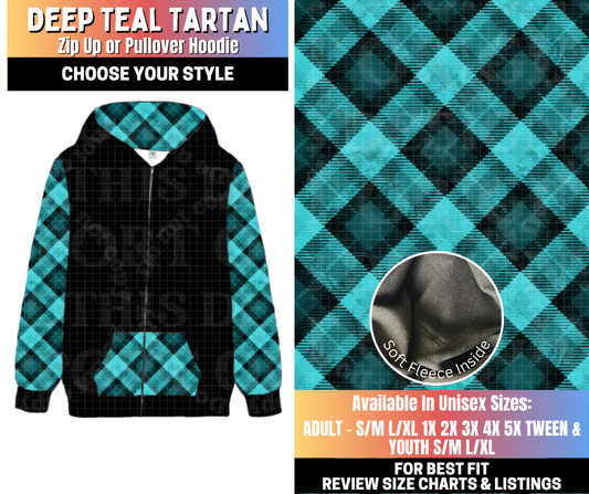 Preorder! Closes 10/15. ETA Jan. Deep Teal Tartan Zip-Up or Pullover Hoodie