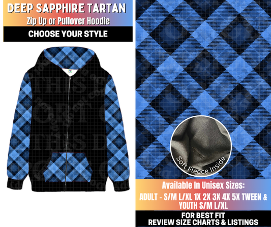Preorder! Closes 10/15. ETA Jan. Deep Sapphire Tartan Zip-Up or Pullover Hoodie