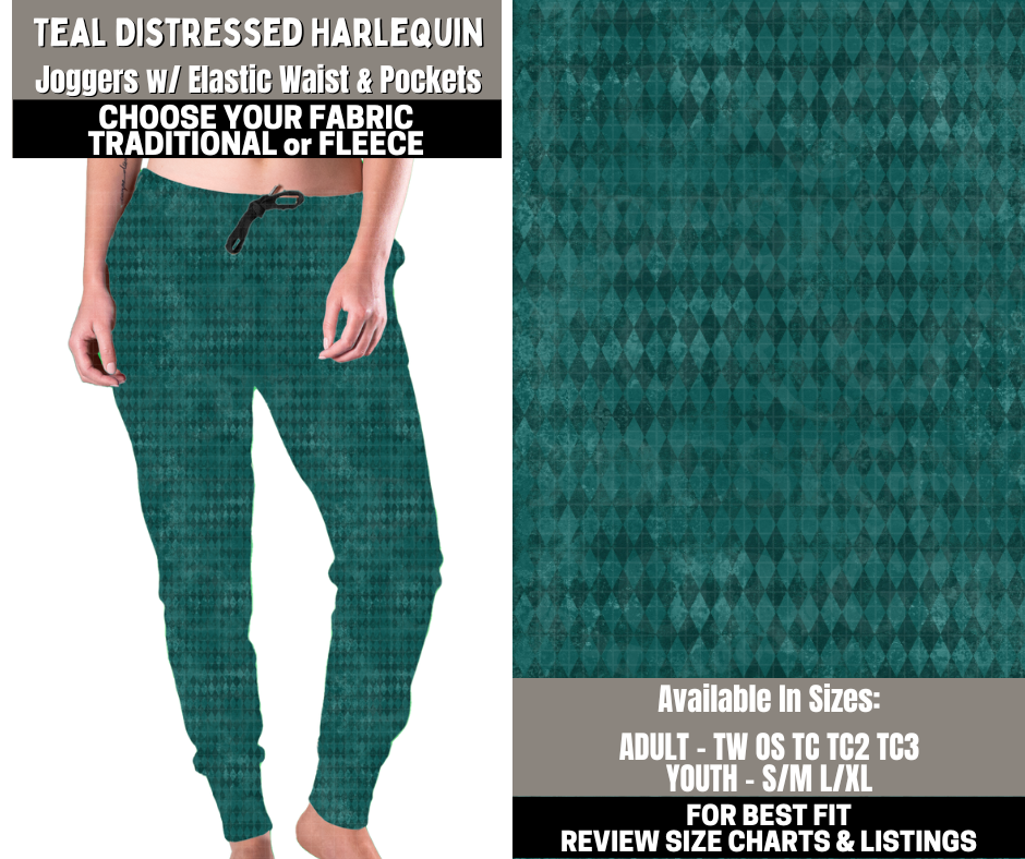 Preorder! Closes 12/1. ETA Feb. Teal Distressed Harlequin Joggers Choose Fleece or Traditional