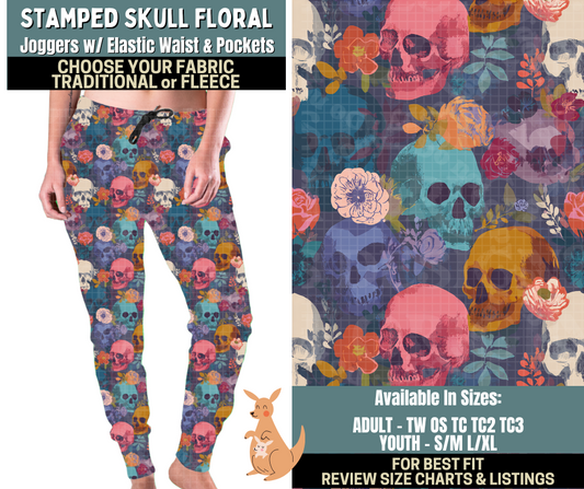 Preorder! Closes 10/2. ETA Dec. Stamped Skull Floral Joggers Choose Fleece or Traditional