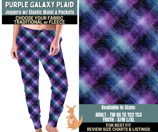 Preorder! Closes 10/2. ETA Dec. Purple Galaxy Plaid Joggers Choose Fleece or Traditional