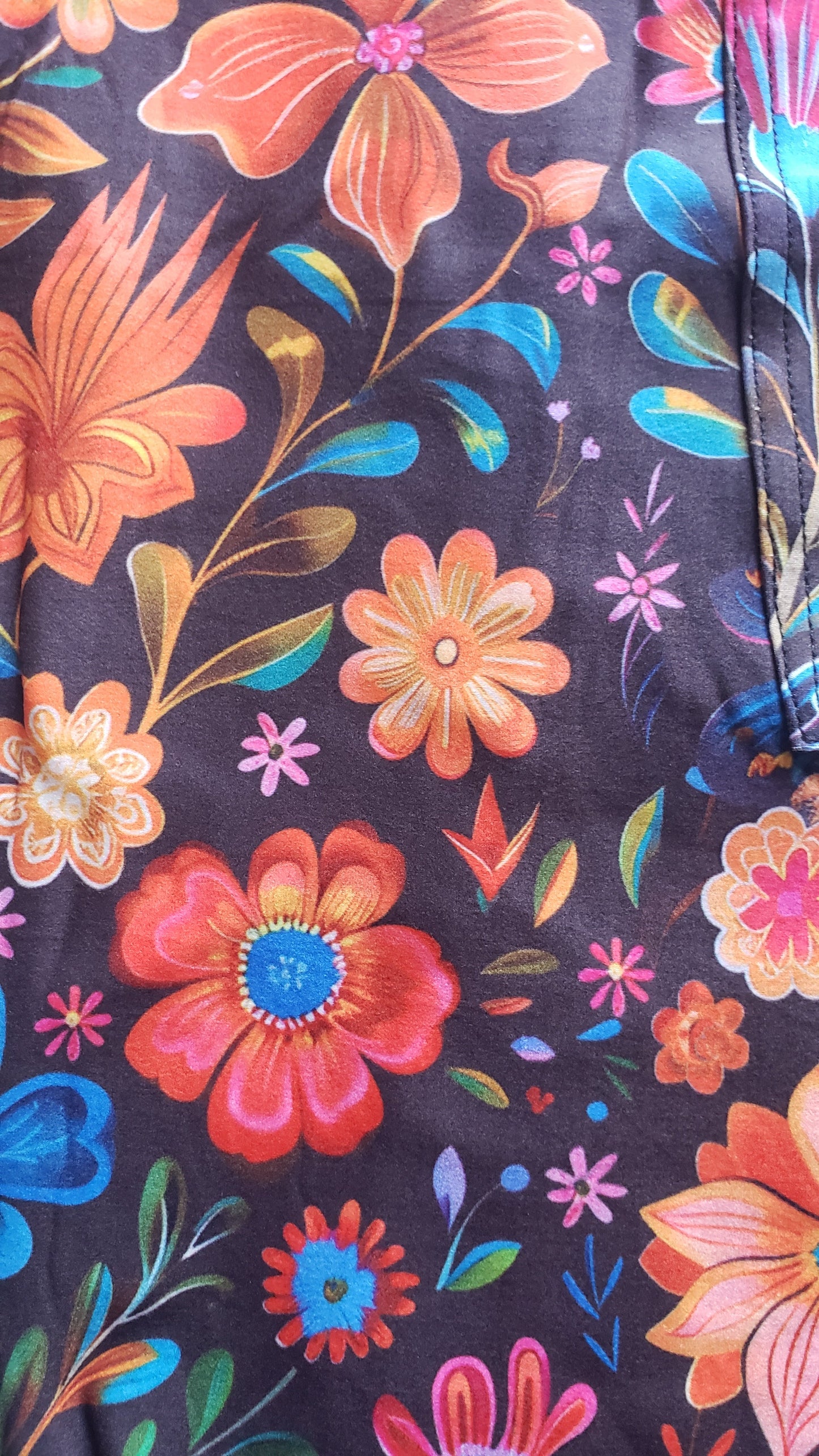 Fiesta floral on dark brown leggings with pockets