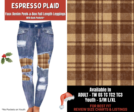 Preorder! Closes 9/24. ETA Dec. Espresso Plaid Full Length Faux Denim Peekaboo