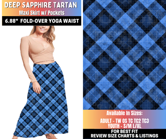 Preorder! Closes 10/15. ETA Jan. Deep Sapphire Tartan Maxi Skirt