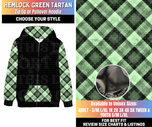 Preorder! Closes 10/15. ETA Jan. Hemlock Green Tartan Zip-Up or Pullover Hoodie