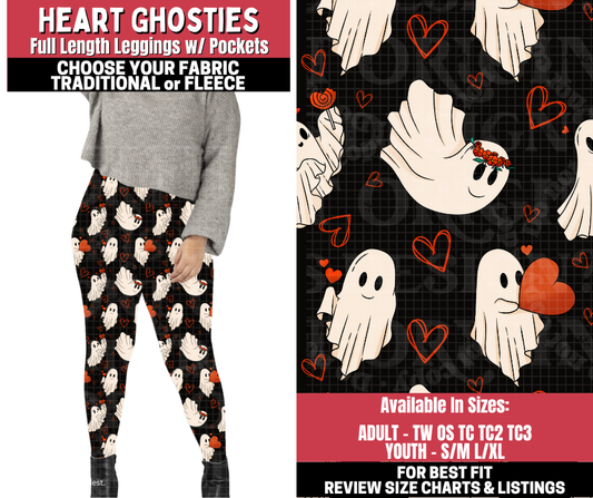 Preorder! Closes 11/13. ETA Jan. Heart Ghosties Leggings Choose Fleece or Traditional