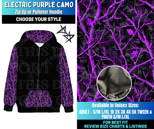 Preorder! Closes 12/17. ETA March. Electric Purple Camo Zip-Up or Pullover Hoodie