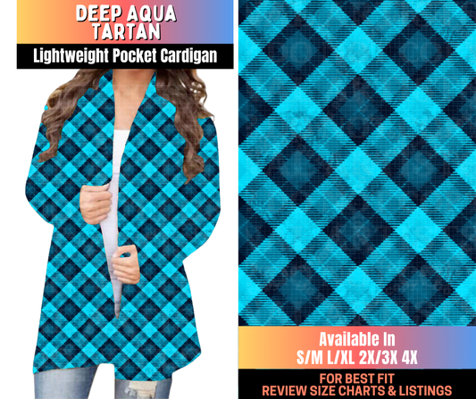 Preorder! Closes 10/15. ETA Jan. Deep Aqua Tartan Pocket Cardigan