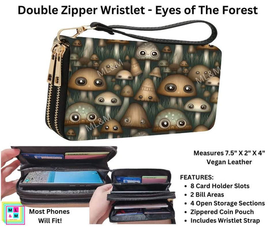 Eyes of The Forest Double Zipper Wristlet
