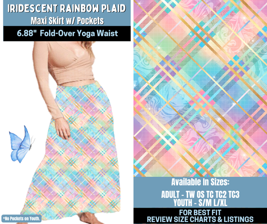 Preorder! Closes 1/15. ETA April. Iridescent Rainbow Plaid Maxi Skirt