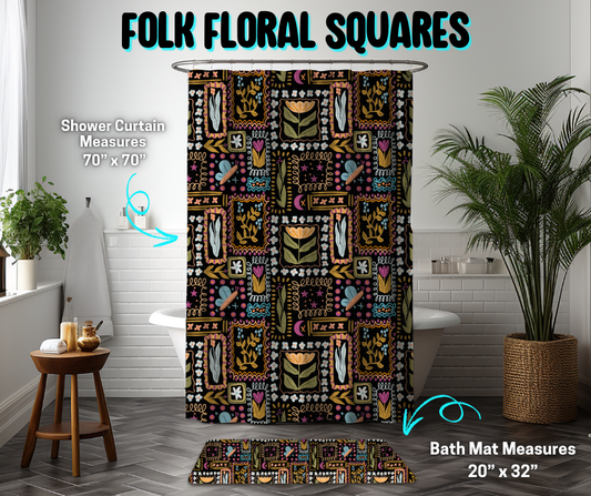 Preorder! Closes 3/26. ETA June. Folk Floral Squares Custom Shower Curtain and/or Bath Mat