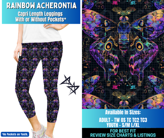 Preorder! Closes 12/17. ETA March. Rainbow Acherontia Capri Length Leggings w/wo Pockets