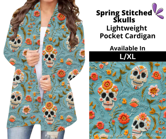 Spring Stitched Skulls Pocket Cardigan