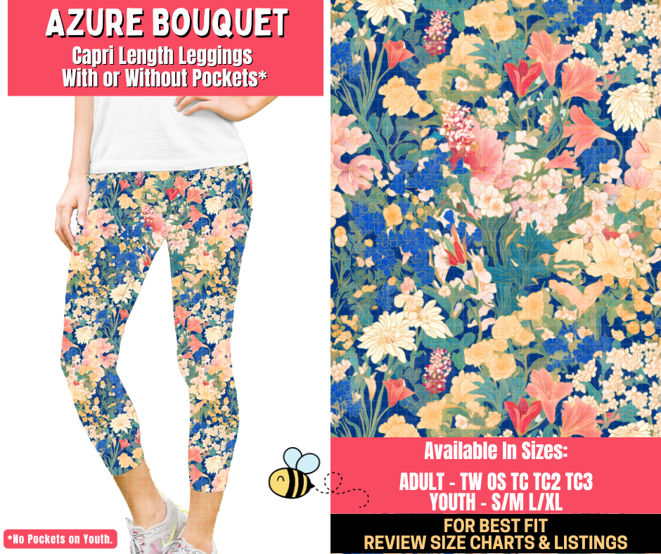 Preorder! Closes 1/28. ETA April. Azure Bouquet Capri Length Leggings w/wo Pockets
