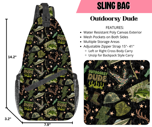 Preorder! Closes 9/17. ETA Dec. Outdoorsy Dude Sling Bag