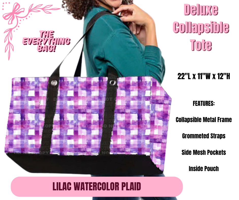 Preorder! Closes 11/27. ETA Feb. Lilac Watercolor Plaid Collapsible Tote