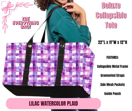 Preorder! Closes 11/27. ETA Feb. Lilac Watercolor Plaid Collapsible Tote
