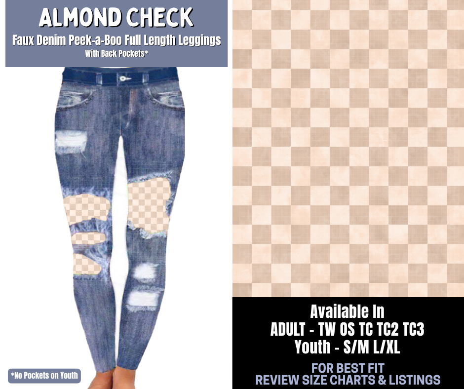 Preorder! Closes 1/8. ETA March. Almond Check Full Length Faux Denim Peekaboo