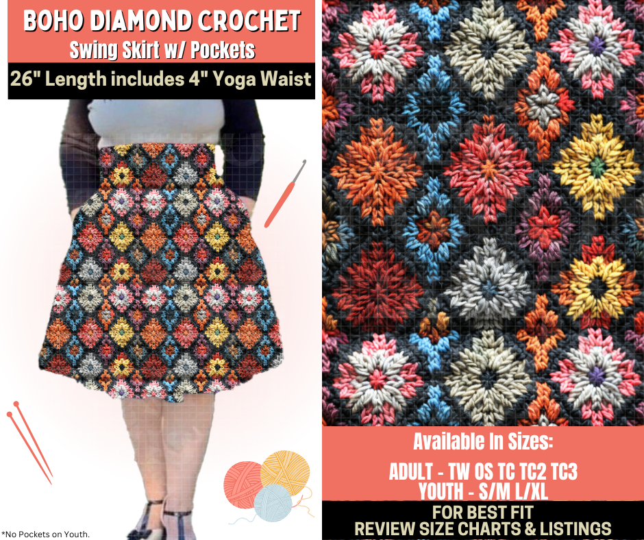 Preorder! Closes 10/1. ETA Dec. Boho Diamond Crochet Swing Skirt