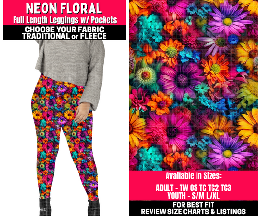Preorder! Closes 10/23. ETA Jan. Neon Floral Leggings Choose Fleece or Traditional