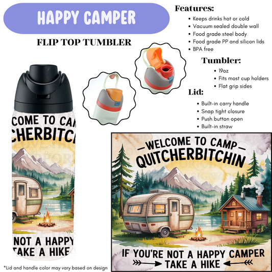 Preorder! Closes 12/11. ETA Feb. Happy Camper Flip Top Tumbler