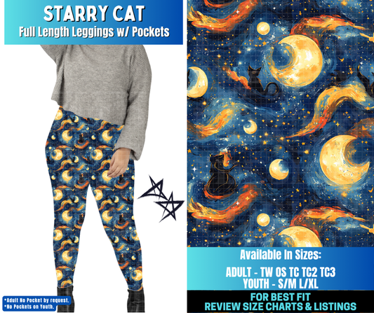 Preorder! Closes 12/17. ETA March. Starry Cat Full Length Leggings w/wo Pockets