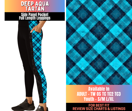 Preorder! Closes 10/15. ETA Jan. Deep Aqua Tartan Side Panel Pocket Full Length Leggings