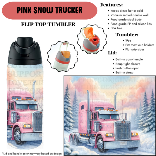 Preorder! Closes 9/18. ETA Dec. Pink Snow Trucker Flip Top Tumbler