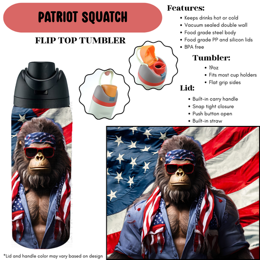 Preorder! Closes 9/18. ETA Dec. Patriot Squatch Flip Top Tumbler