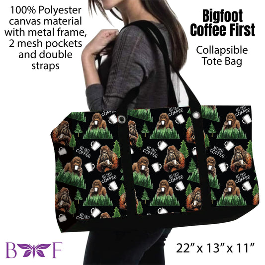 Bigfoot coffee first large tote and 2 inside mesh pockets