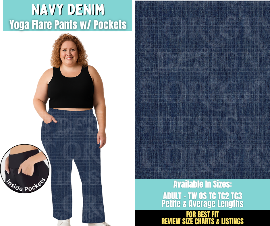 Preorder! Closes 6/25. ETA Sept. Navy Denim Yoga Flare Pants