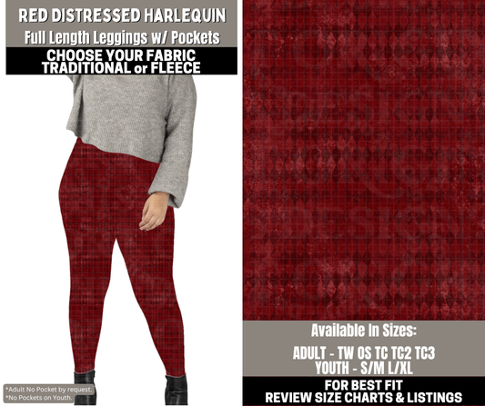 Preorder! Closes 12/1. ETA Feb. Red Distressed Harlequin Leggings Choose Fleece or Traditional