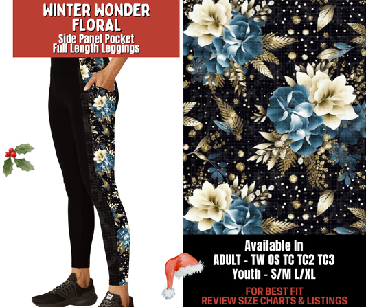Preorder! Closes 9/24. ETA Dec. Winter Wonder Floral Side Panel Pocket Full Length Leggings